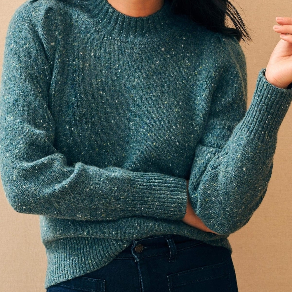 Faherty Teal Speckled Crewneck Sweater